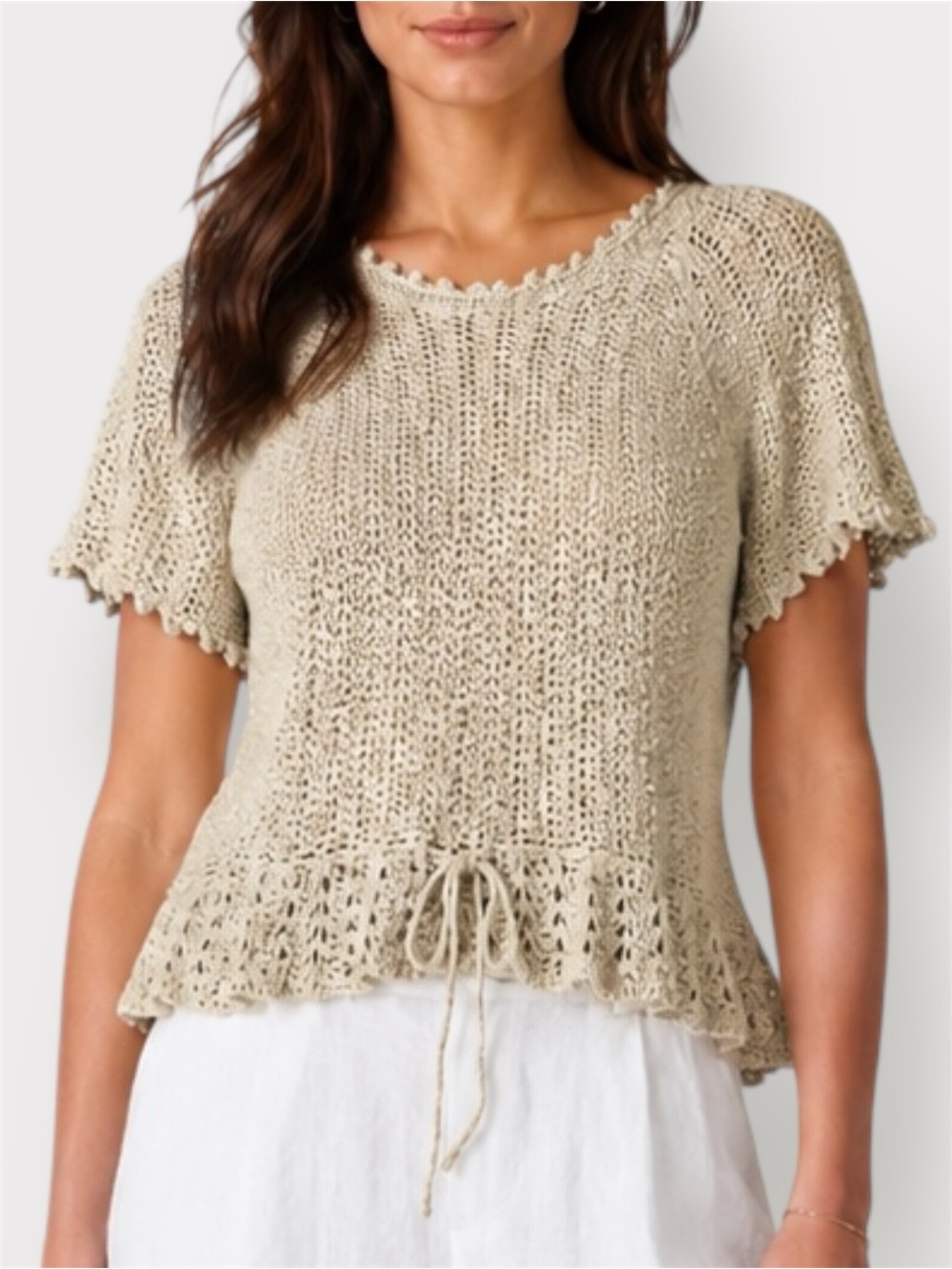 Vintage Pallas Original Irish Linen Hand Loomed Open Knit Top Size Small
